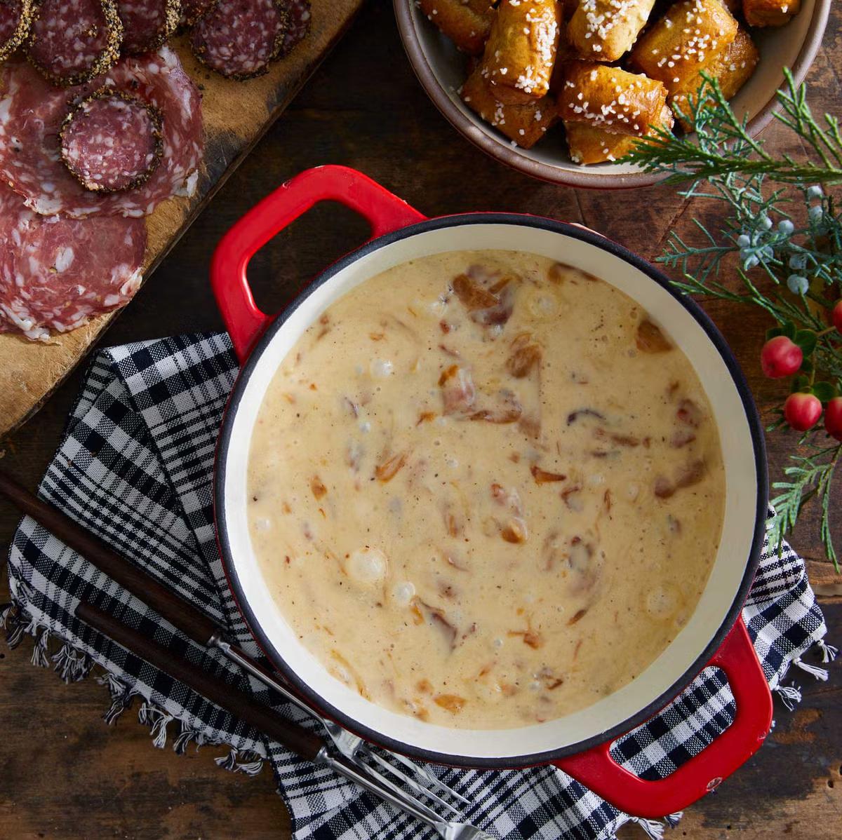Caramelized Onion, Bacon, and Gruyère Fondue