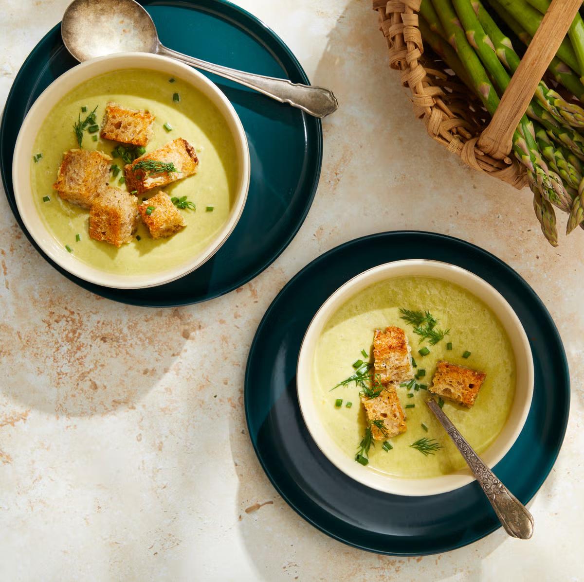 Cream of Asparagus Soup with Parmesan Croutons