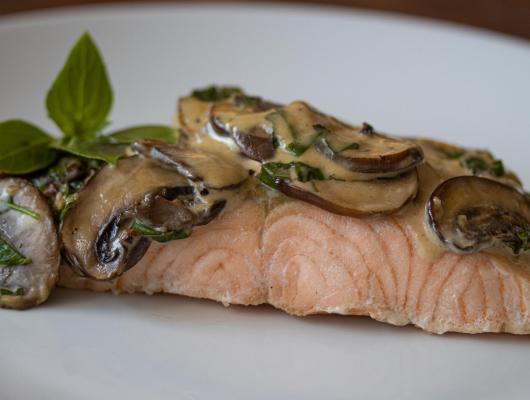 Salmon with Basil Mushroom Sauce