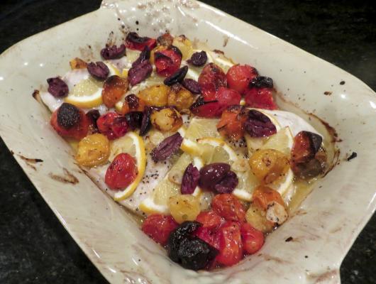 Roasted Tilipia with Cherry Tomatoes and Meyer Lemon