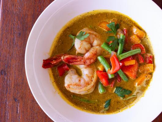 Prawns with Carrot-Ginger Coconut Sauce