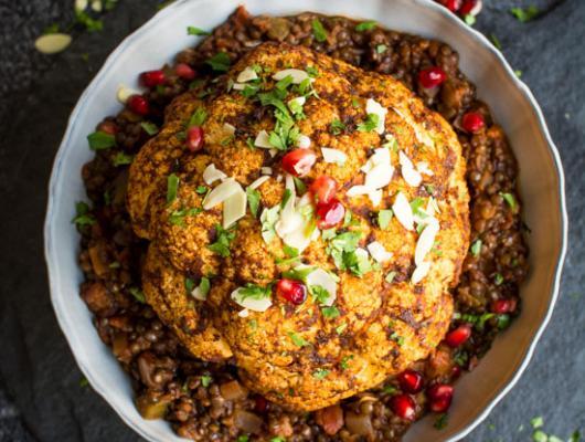 Baked Cauliflower & Spicy Lentils