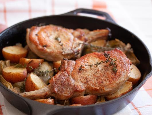 Roast Pork Chop with Artichokes and Potatoes