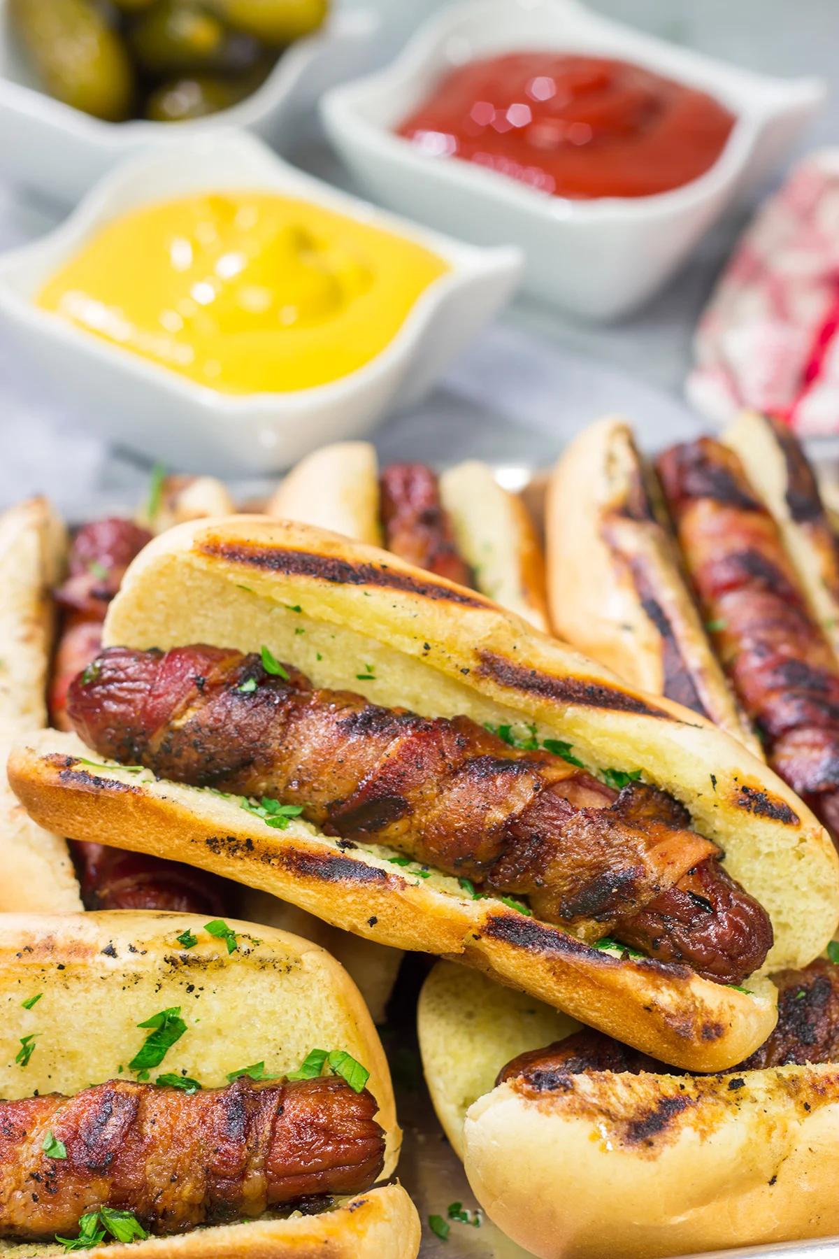 Grilled Bacon Wrapped Hot Dogs