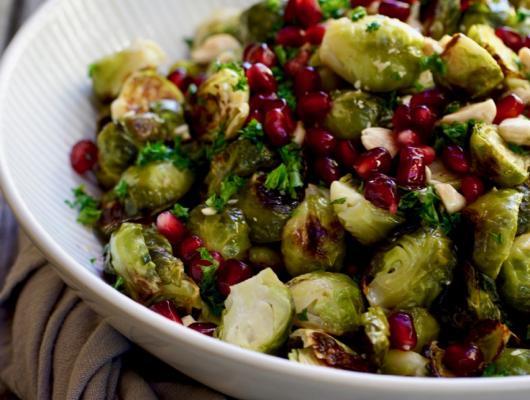 Roasted Brussels Sprouts With Almonds & Pomegranate