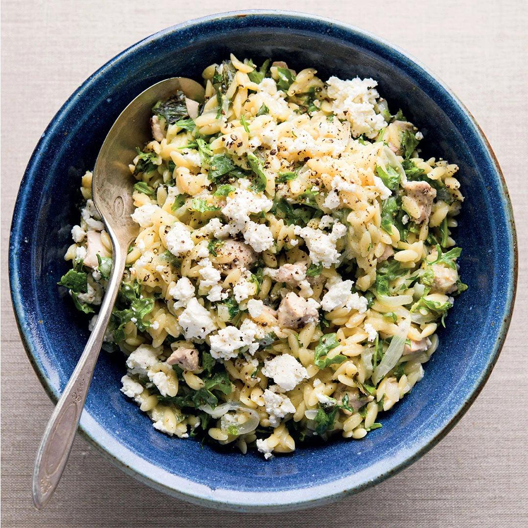 Lemony Orzo with Chicken and Arugula