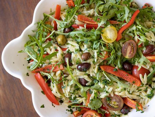 Orzo with Basil Butter, Peppers, Tomatoes