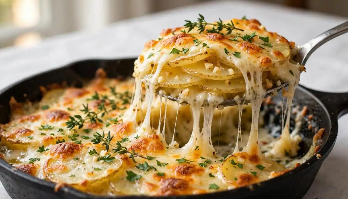 Garlic Herb Cheesy Potato Gratin (Skillet Style)