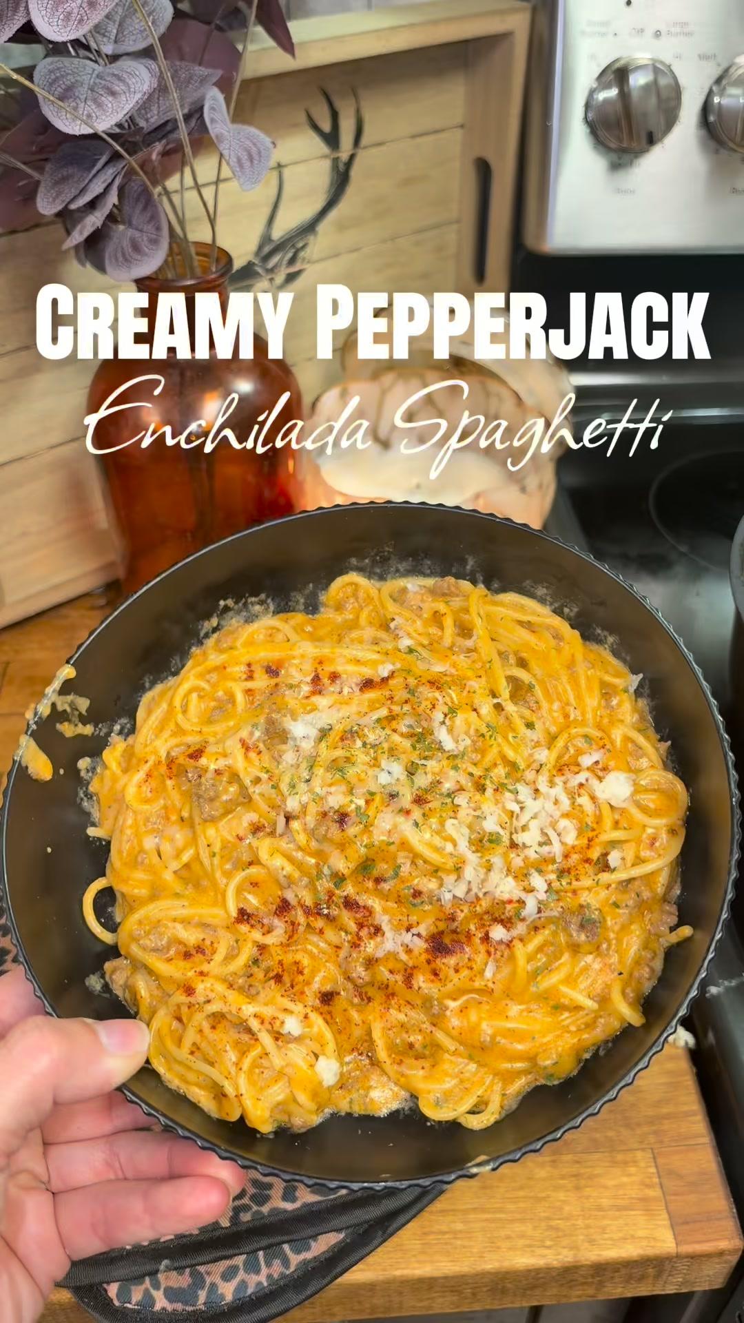 Creamy Pepperjack Enchilada Spaghetti