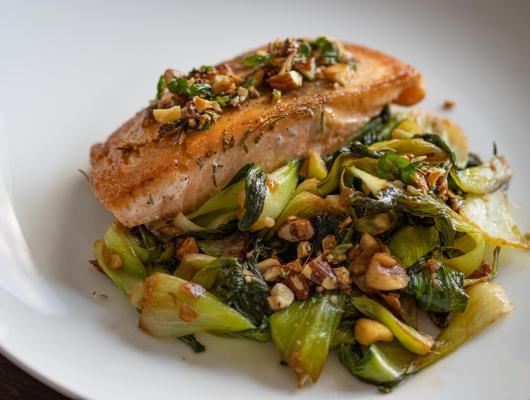 Salmon w/Steamed Bok Choy & Almonds