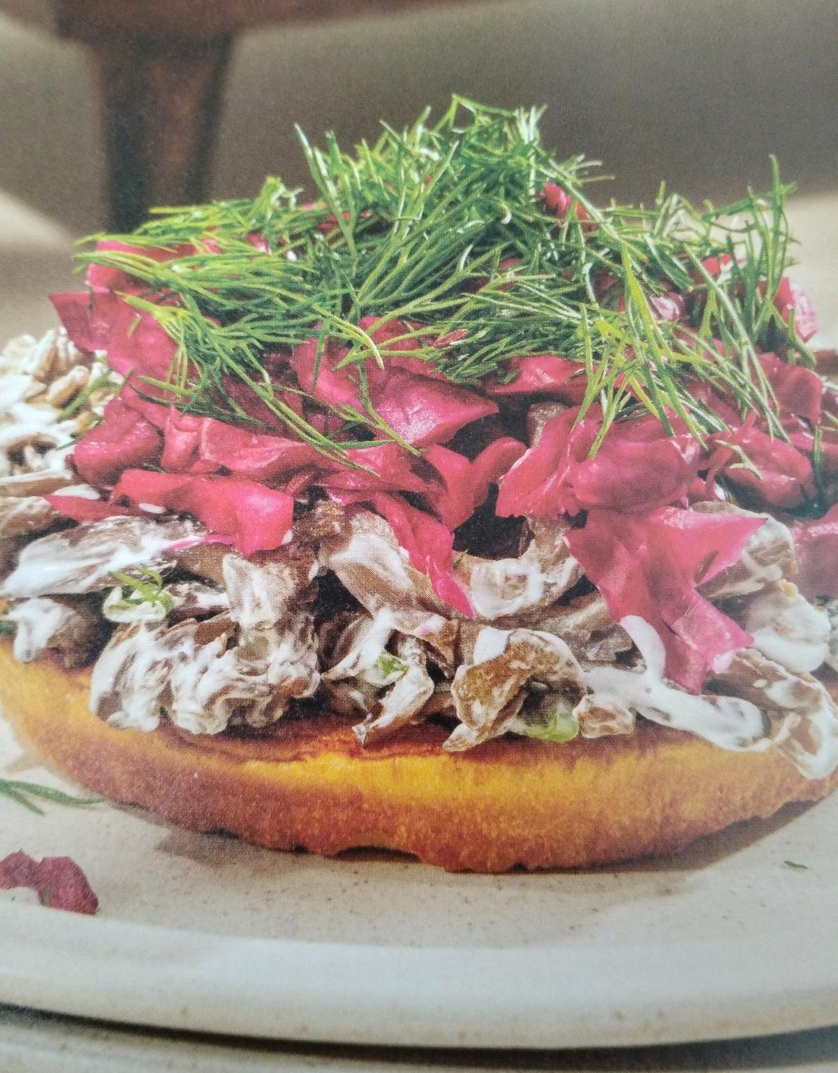 Creamy Mushroom and Pink Pickled Cabbage Sandwiches