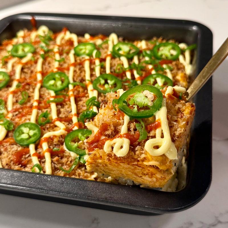 Crunchy Garlic Miso Salmon Sushi Bake