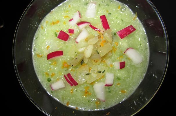 Cucumber Celery Gazpacho With Radishes and Thyme Onion Confit