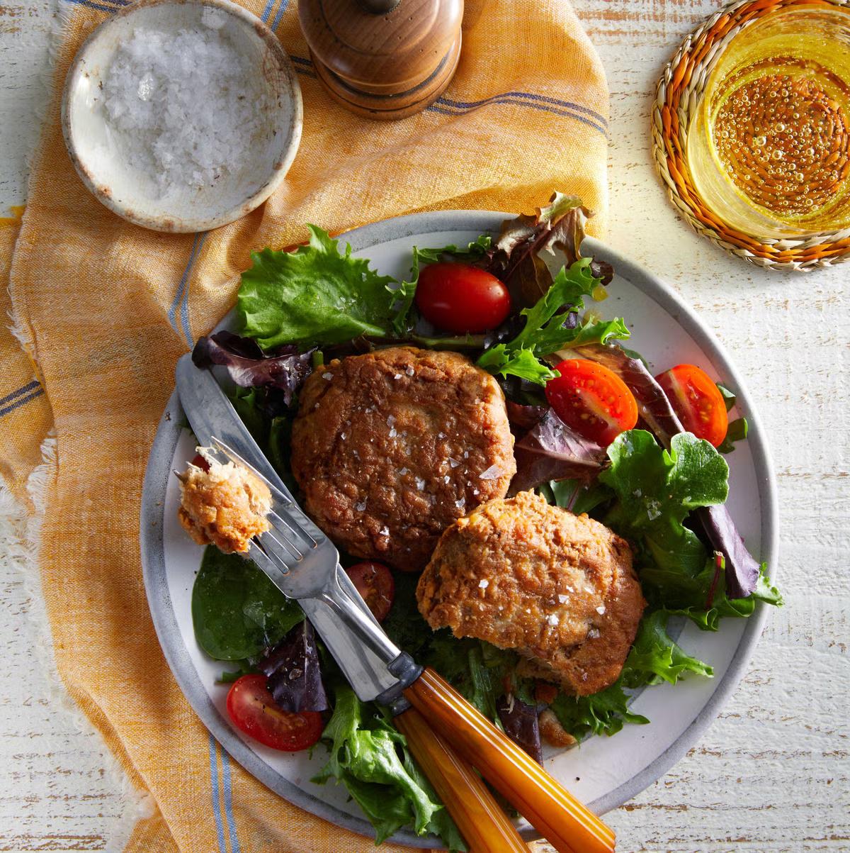 Tuna Cakes on Greens