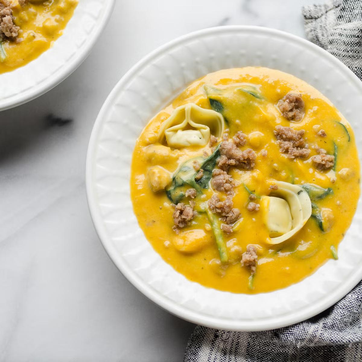 Butternut Squash, Sausage, and Tortelloni Soup