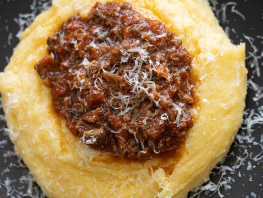 Mushrooms, Sausage Ragu with Polenta