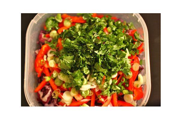 Cabbage Slaw With Red Peppers and Sweet-Hot Almonds