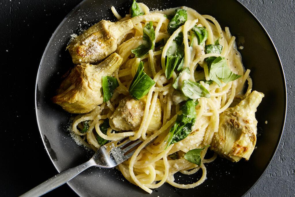 Lemon Spaghetti With Roasted Artichokes Recipe