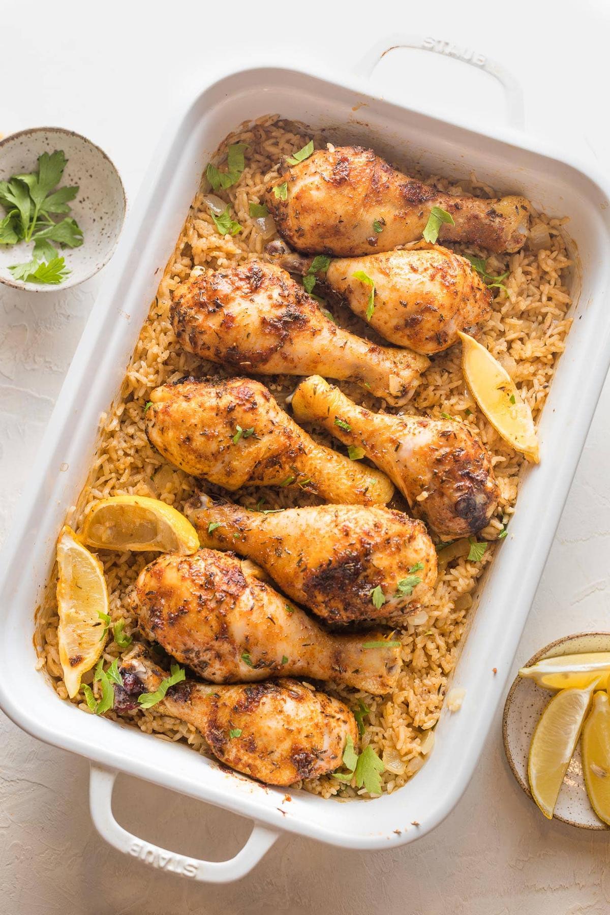 Baked Chicken Legs and Rice