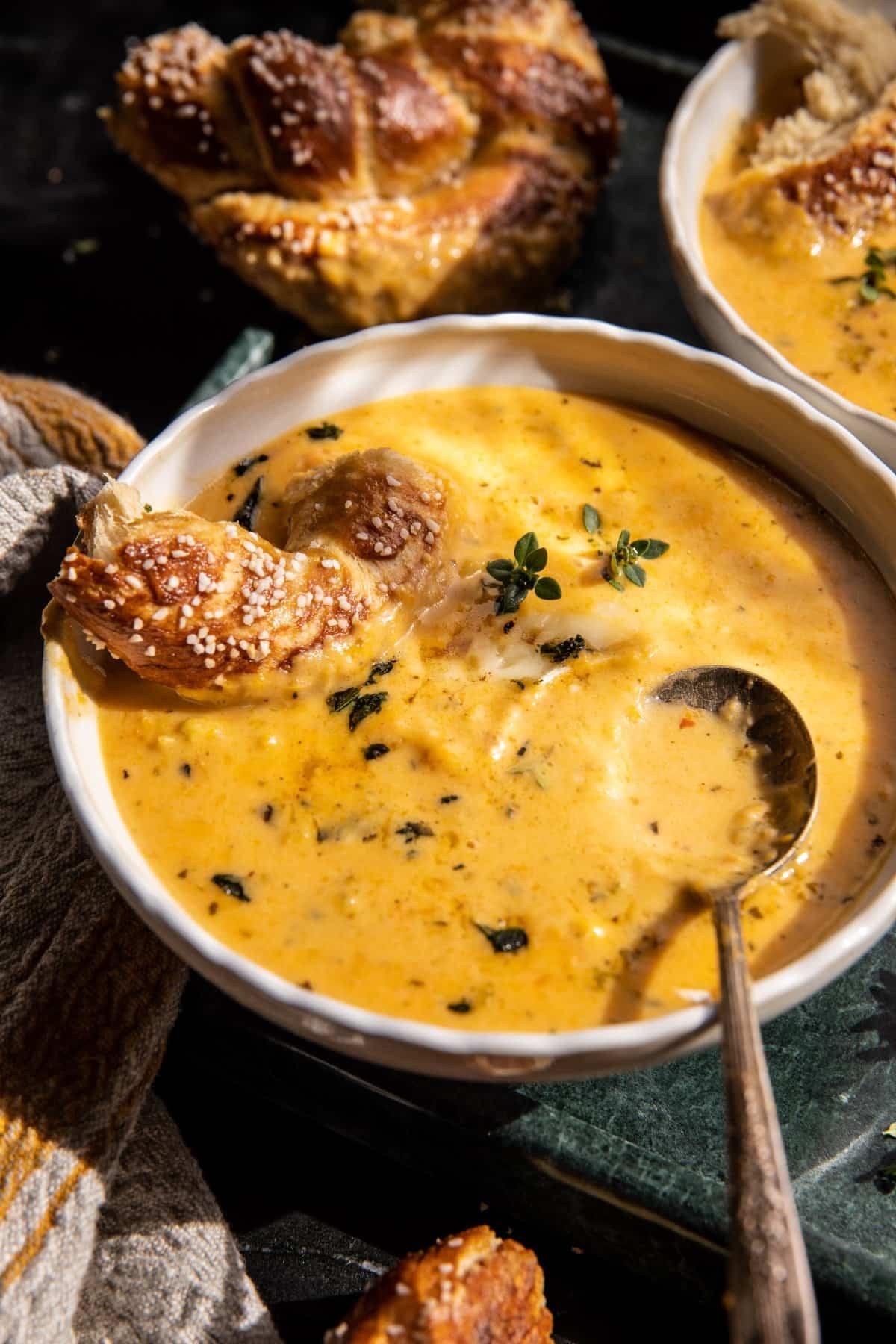 Brie and Cheddar Butternut Squash Beer Soup