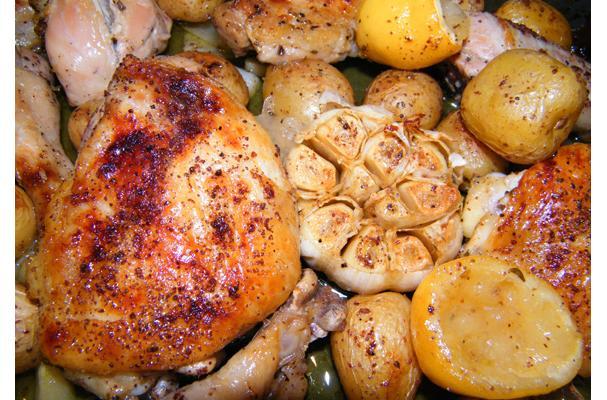 Greek Lemon Chicken With Roasted Garlic and Potatoes