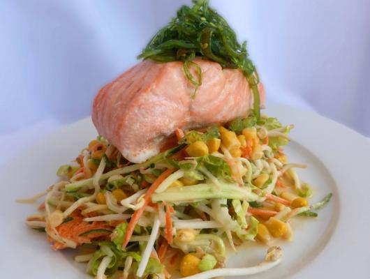 Asian Coleslaw with Baked Salmon