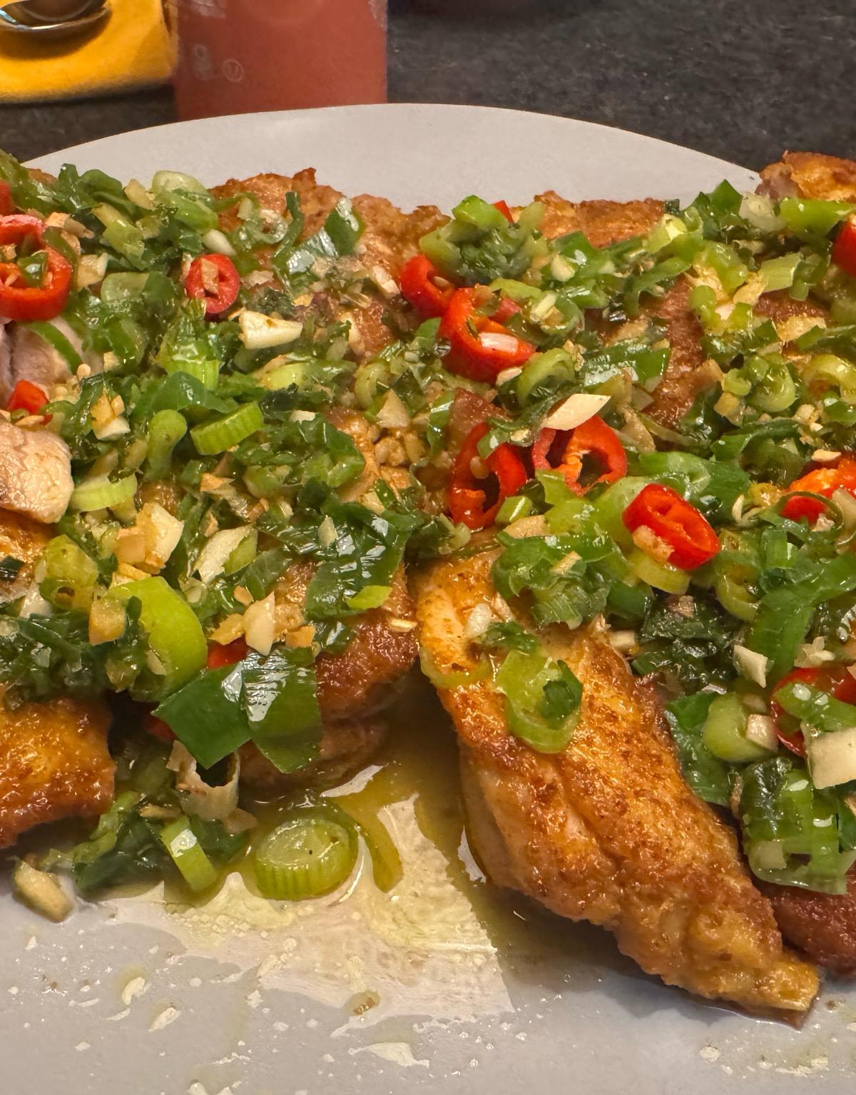 Crispy Pan Fried Scallion Chicken Thighs in 20 Minutes