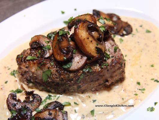 New York Steaks with Mustard and Mushrooms