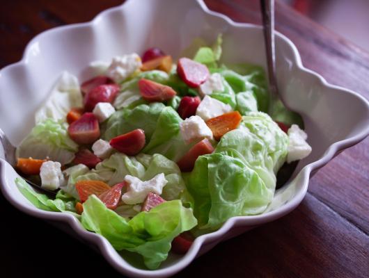Roasted Baby Beets with Salad and Feta Cheese