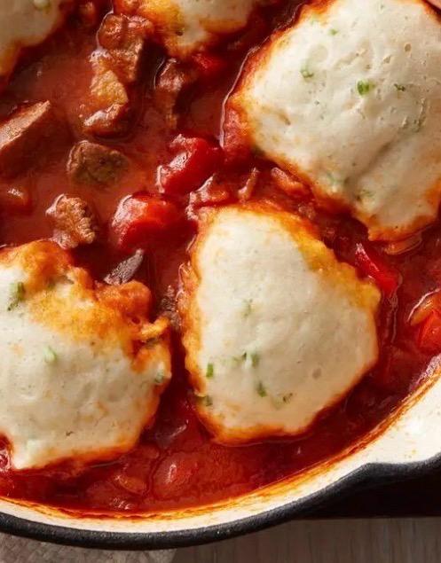 Hungarian Beef Goulash with Sour Cream and Chive Dumplings